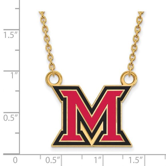 14k Gold Plated Silver Miami U Large Enamel 'M' Pendant Necklace - Picture 3 of 5